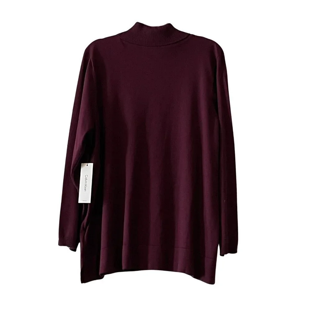 NWT Calvin Klein Solid Turtle Neck Long Sleeve Sweater w/ Button Detail Sleeve